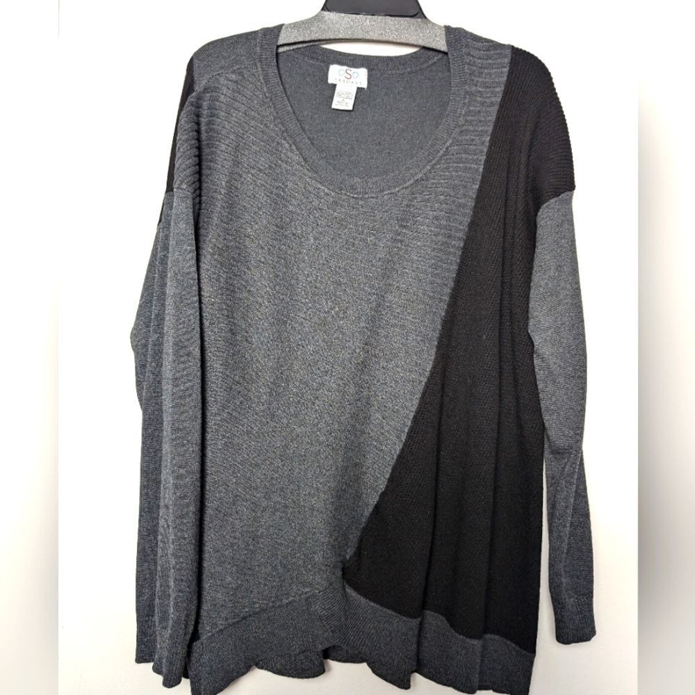 Oso casuals sweater Ribbed colorblock dolphin hem black grey sz XL cozy comfy